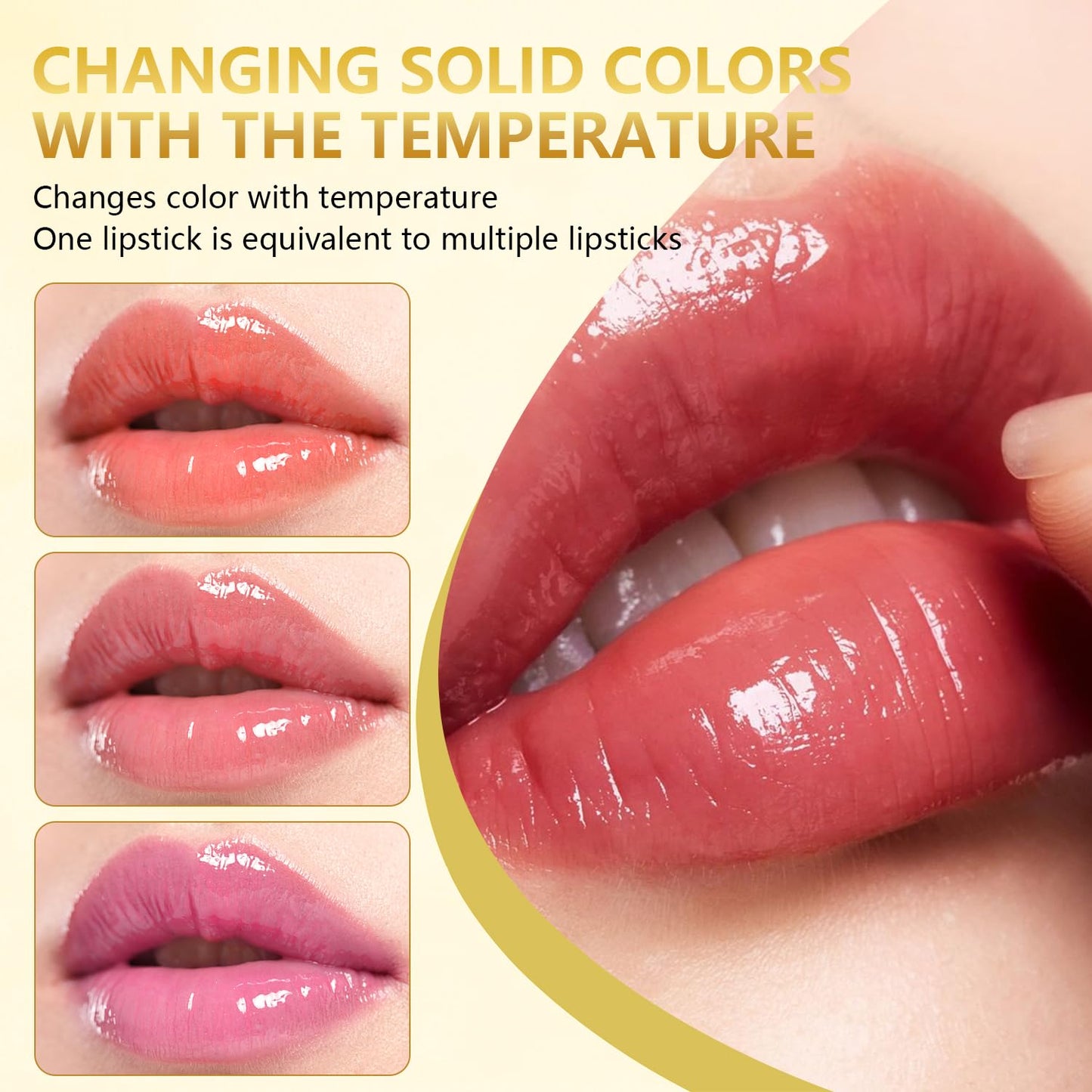2Pcs Color Changing Lipstick, Gold Crystal Color Changing Lipstick, Long Lasting 24 Hours Moisturizing Glossy Shine Lip Gloss for Women (Gold)