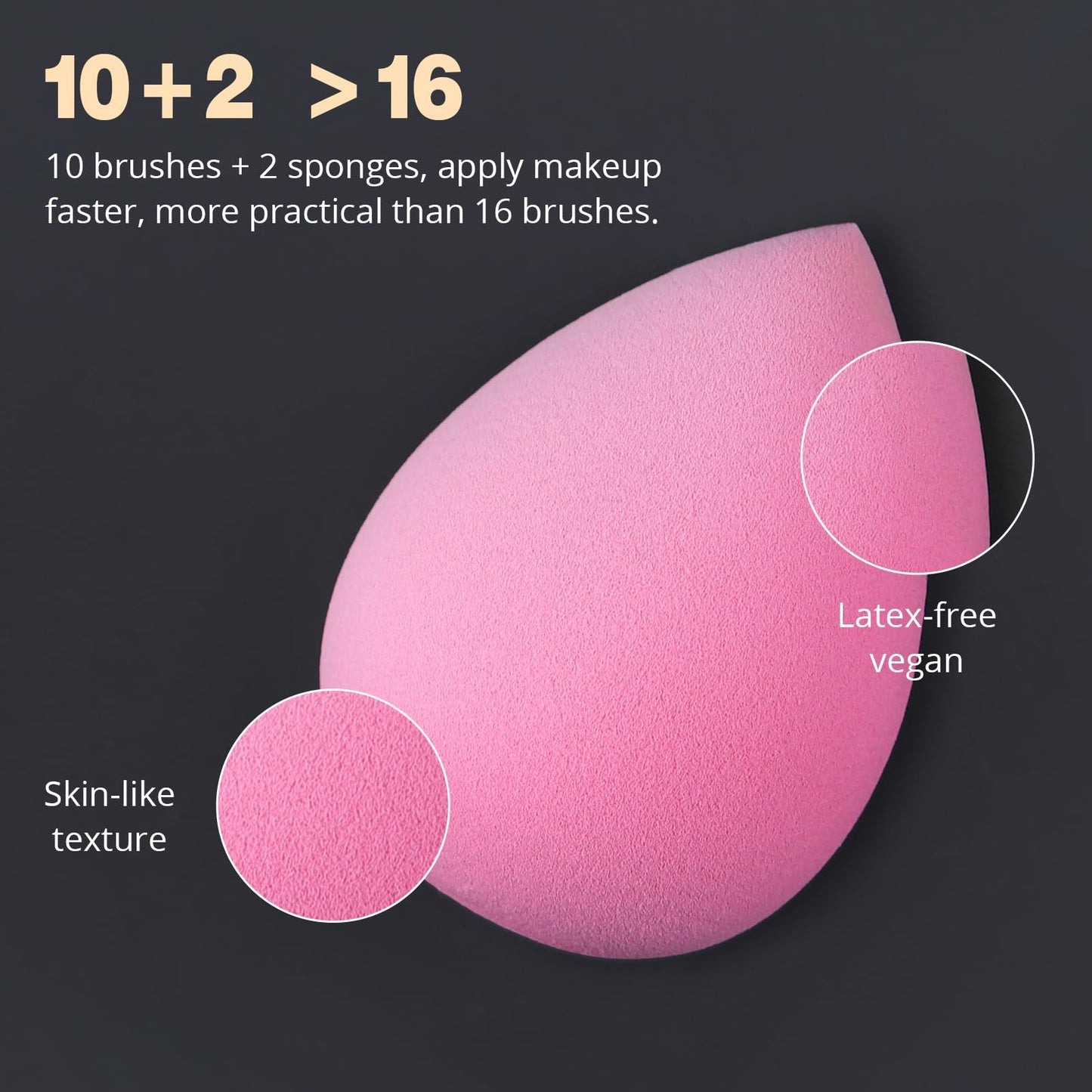 BEAKEY Makeup Brushes Set, Professional Foundation Eyeshadow Concealer Blush Powder Bronzer Applicator, 2 Blender Sponge with Beauty Paper Case