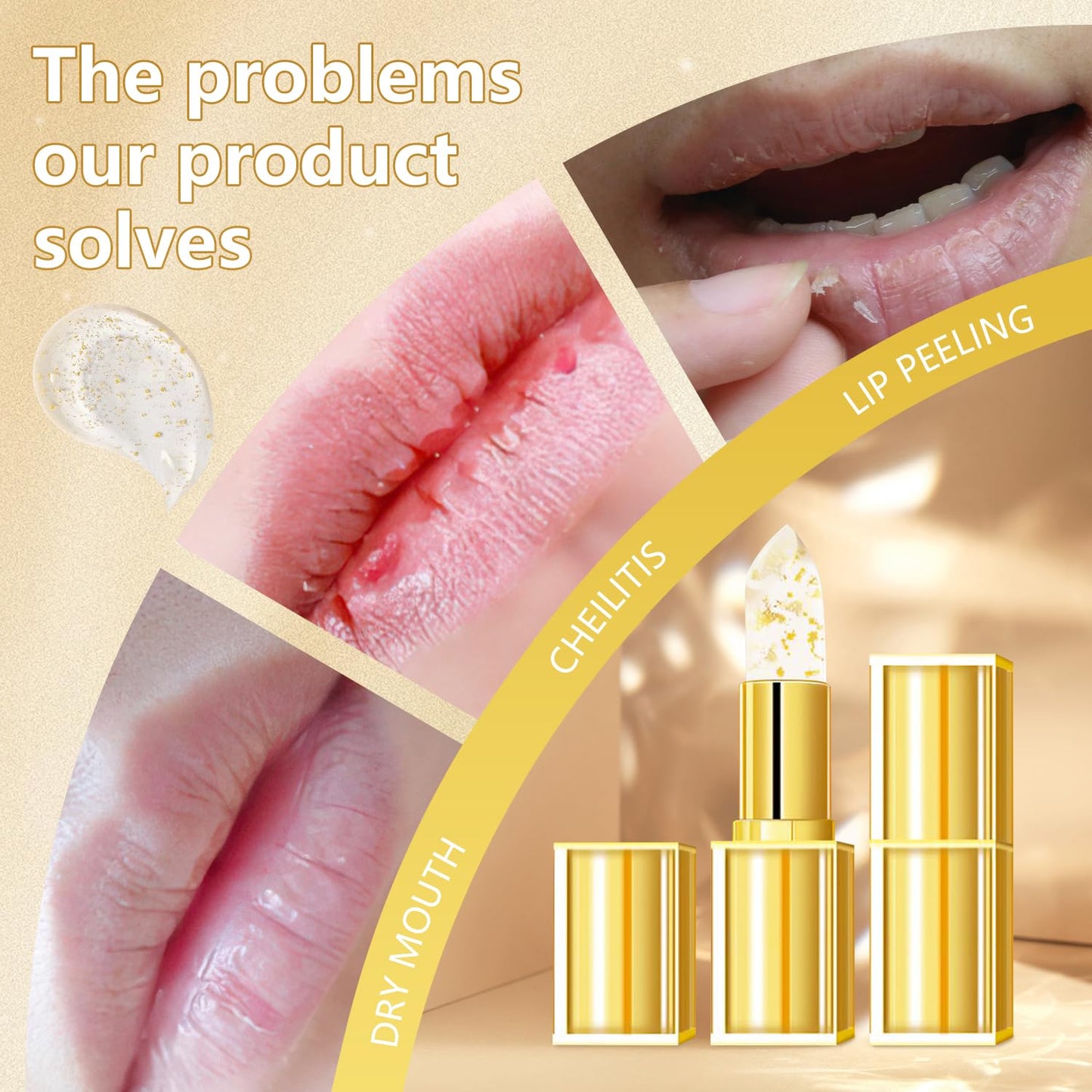 2Pcs Color Changing Lipstick, Gold Crystal Color Changing Lipstick, Long Lasting 24 Hours Moisturizing Glossy Shine Lip Gloss for Women (Gold)