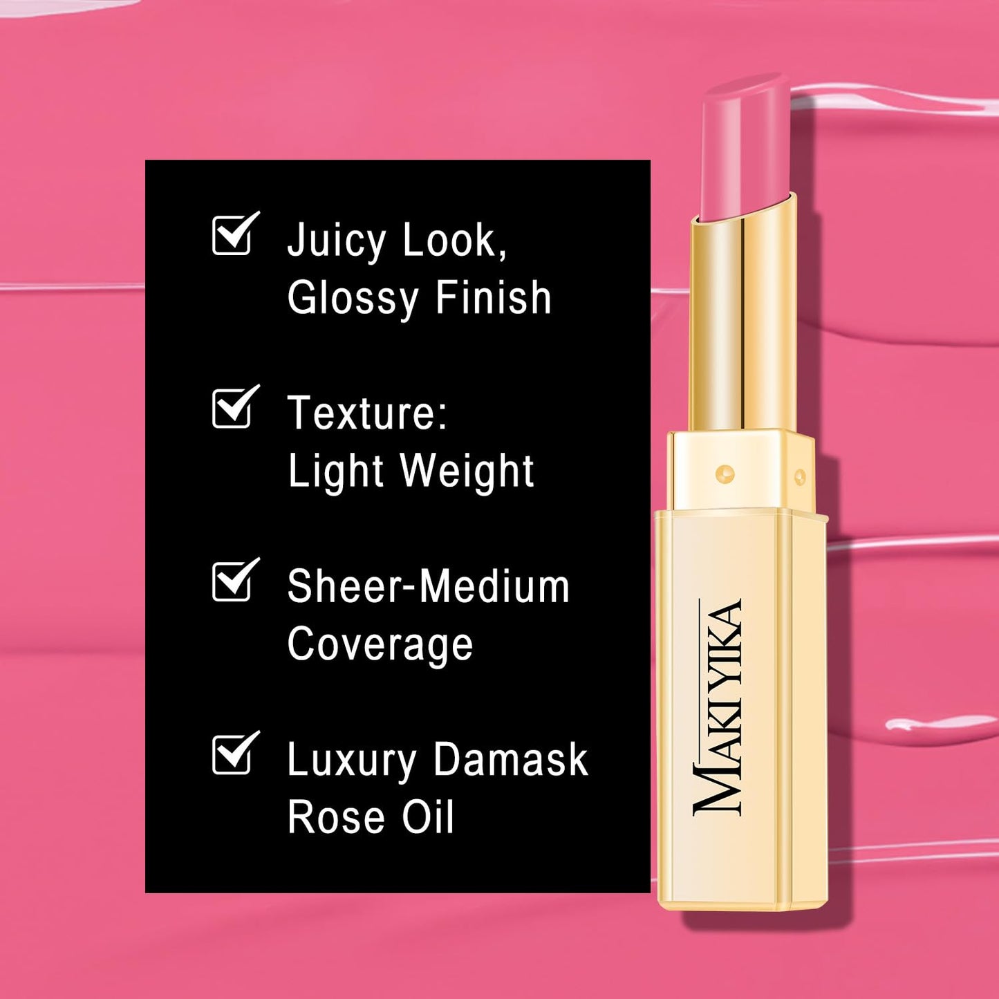 MAKI YIKA Moisture Pink Lipstick for Women Hydrate Lip Balm for Dry Cracked Lips Weightless Glossy Lip Color Juicy Finish,MA062 Pastel Pink