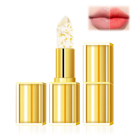 2Pcs Color Changing Lipstick, Gold Crystal Color Changing Lipstick, Long Lasting 24 Hours Moisturizing Glossy Shine Lip Gloss for Women (Gold)