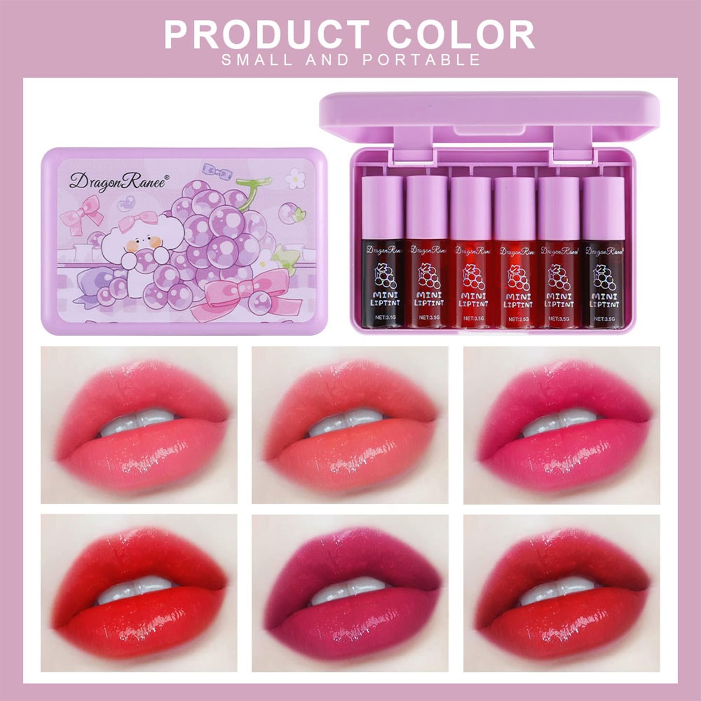 Eakroo 6 Colors Lip Tint Stain Mini Liquid Lipstick, Korean Lip Gloss Moisturizing Natural, Multi-Use Lip and Cheek Tint