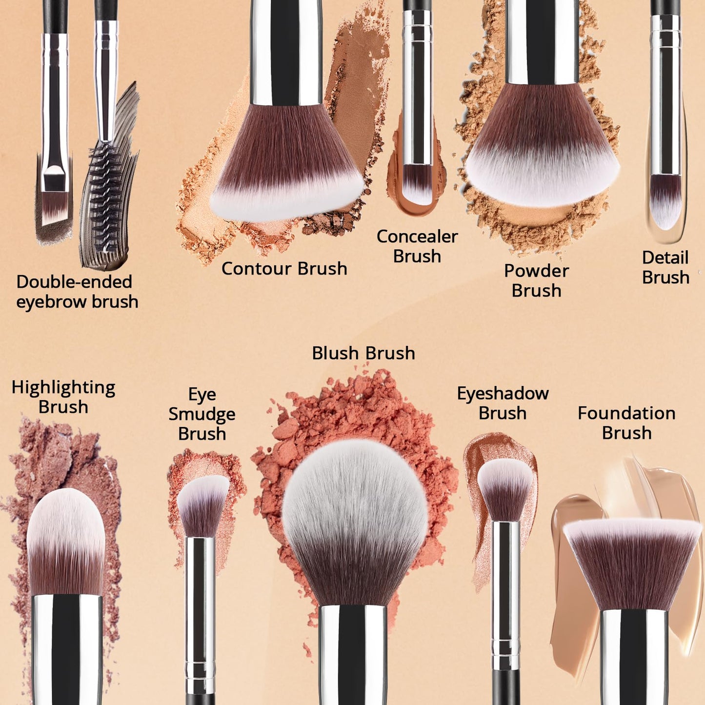 BEAKEY Makeup Brushes Set, Professional Foundation Eyeshadow Concealer Blush Powder Bronzer Applicator, 2 Blender Sponge with Beauty Paper Case